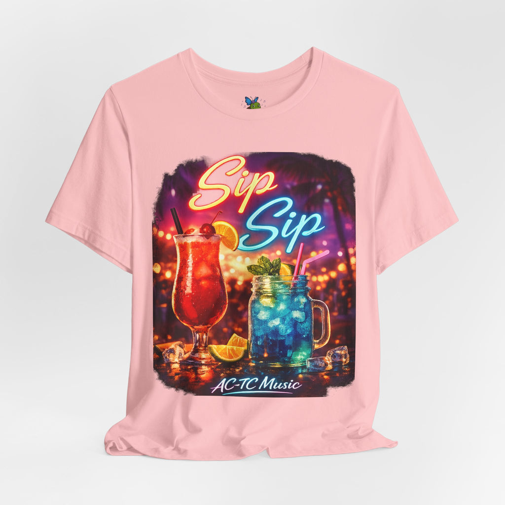 Sip Sip Cocktail Tee — Retro Neon Drink Graphic T-Shirt