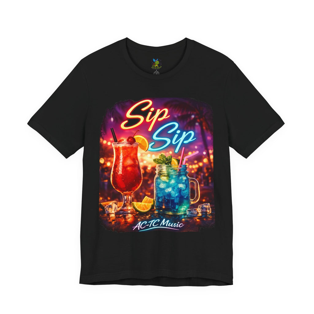 Sip Sip Cocktail Tee — Retro Neon Drink Graphic T-Shirt