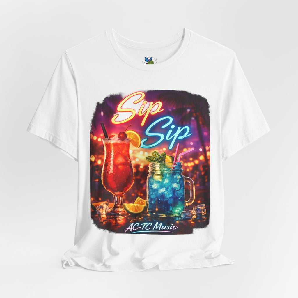 Sip Sip Cocktail Tee — Retro Neon Drink Graphic T-Shirt
