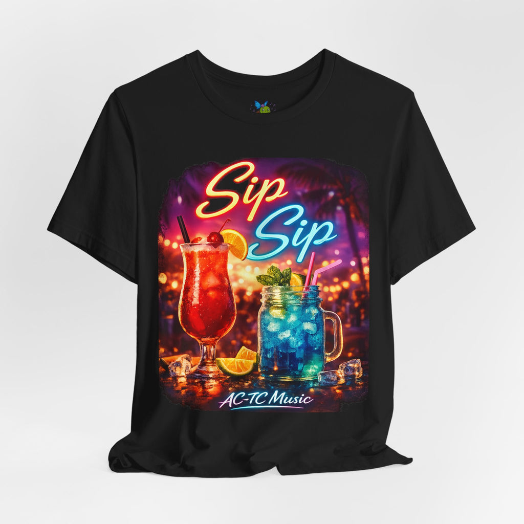 Sip Sip Cocktail Tee — Retro Neon Drink Graphic T-Shirt