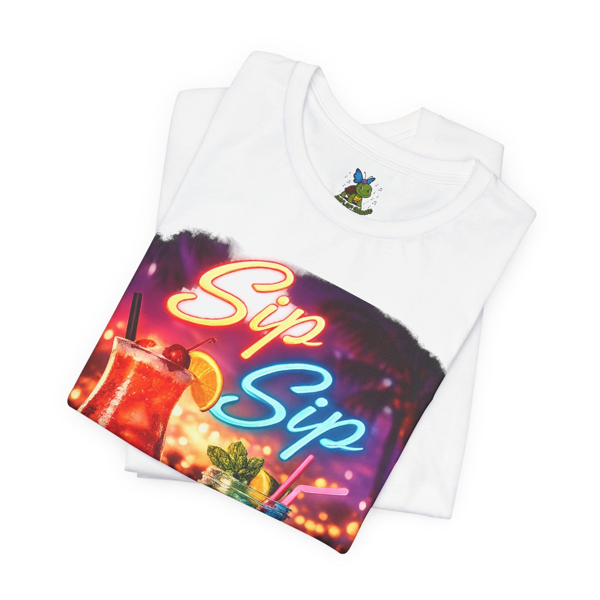 Sip Sip Cocktail Tee — Retro Neon Drink Graphic T-Shirt