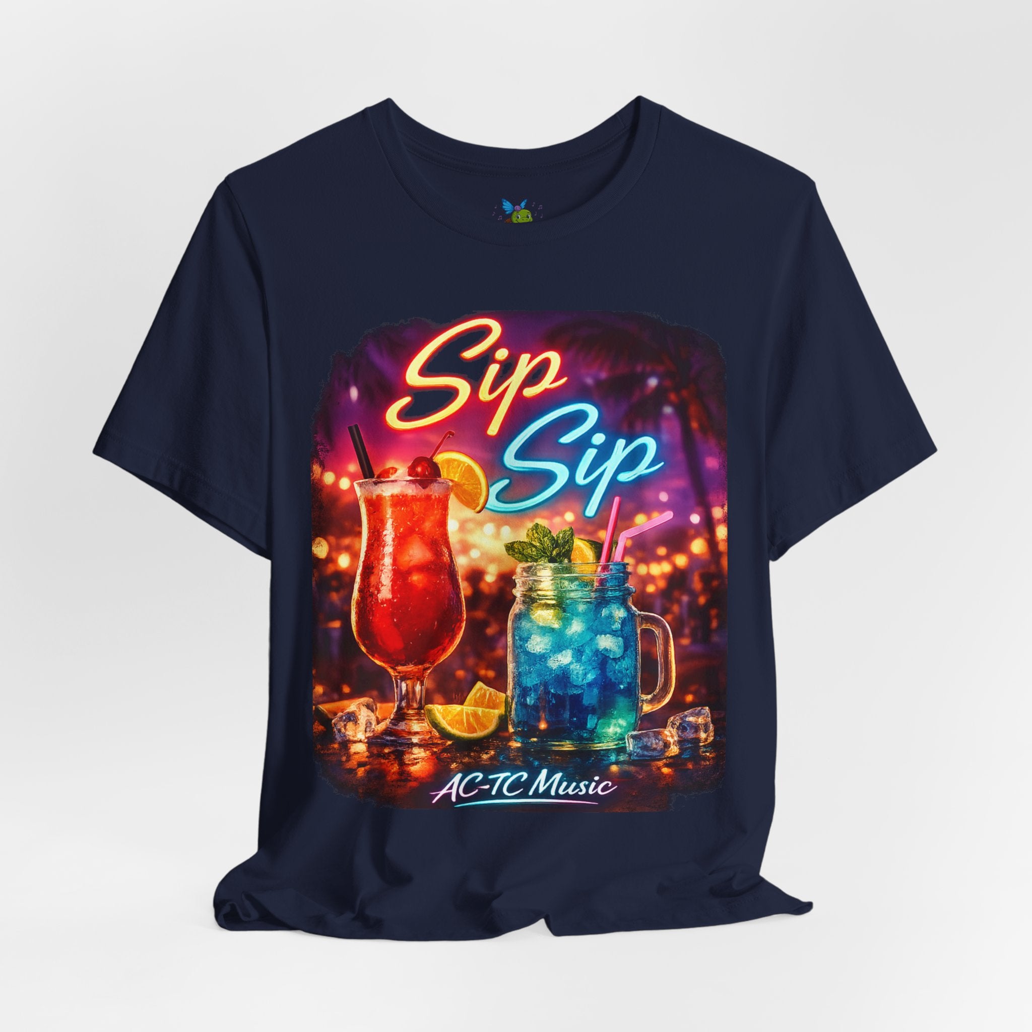 Sip Sip Cocktail Tee — Retro Neon Drink Graphic T-Shirt